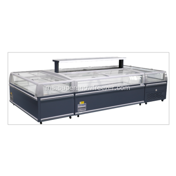 Four Side Horizontal Glass Freezer Paparan Pulau Freezer